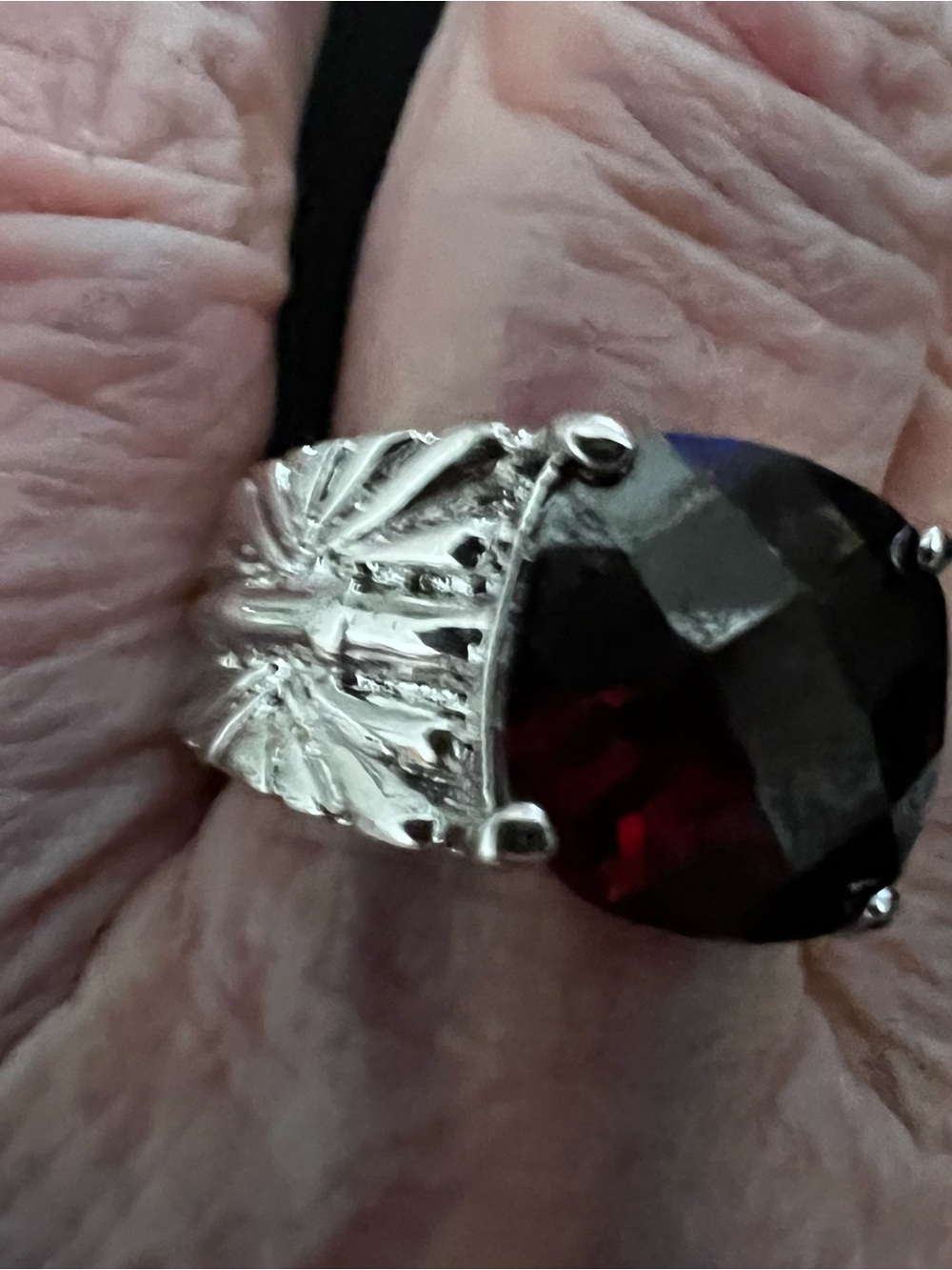 Silver Garnet Statement Ring - Deep Red Gem